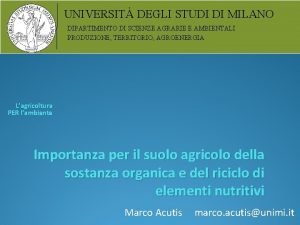 UNIVERSIT DEGLI STUDI DI MILANO DIPARTIMENTO DI SCIENZE