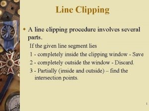 Line Clipping w A line clipping procedure involves