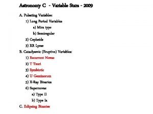 Astronomy C Variable Stars 2009 A Pulsating Variables