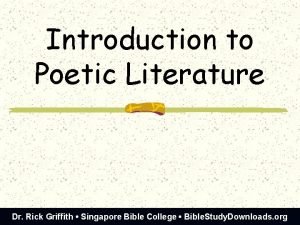 Introduction to Poetic Literature Dr Rick Griffith Singapore