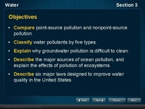 Objectives of water pollution