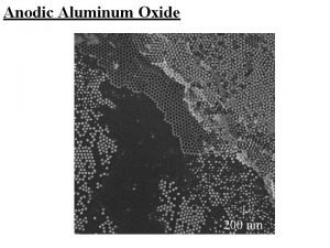 Anodic Aluminum Oxide Objective Introduction Fabricate ordered arrays