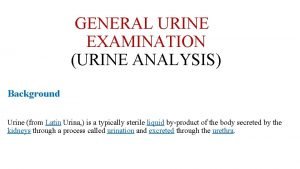 GENERAL URINE EXAMINATION URINE ANALYSIS Background Urine from