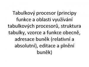Tabulkov procesor principy funkce a oblasti vyuvn tabulkovch