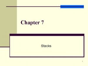 Chapter 7 Stacks 1 Outline Stacks Further Stack