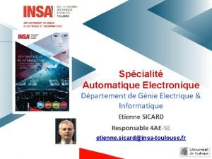 Spcialit Automatique Electronique Dpartement de Gnie Electrique Informatique