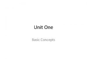 Unit One Basic Concepts Basic Concepts Learning Objectives