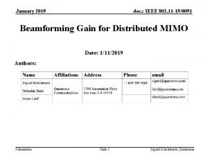 January 2019 doc IEEE 802 11 190091 Beamforming