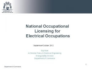 National Occupational Licensing for Electrical Occupations SeptemberOctober 2012