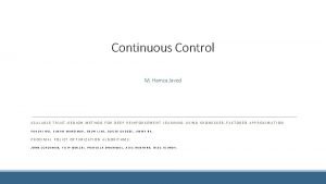 Continuous Control M Hamza Javed SCALABLE TRUSTREGION METHOD