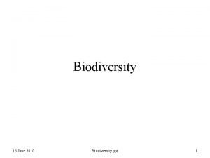 Biodiversity 16 June 2010 Biodiversity ppt 1 Biodiversity