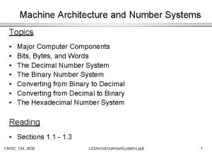 Machine Architecture and Number Systems Topics Major Computer