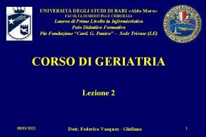 UNIVERSIT DEGLI STUDI DI BARI Aldo Moro FACOLT