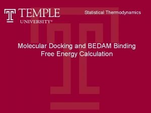 Statistical Thermodynamics Molecular Docking and BEDAM Binding Free