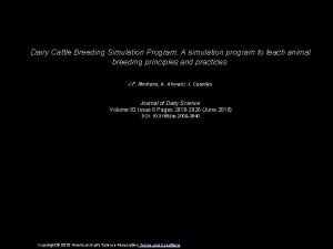 Dairy Cattle Breeding Simulation Program A simulation program