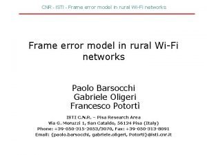 CNR ISTI Frame error model in rural WiFi