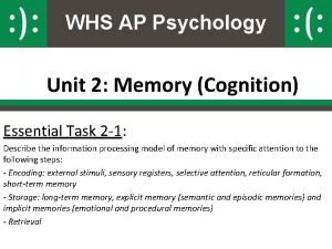 WHS AP Psychology Unit 2 Memory Cognition Essential