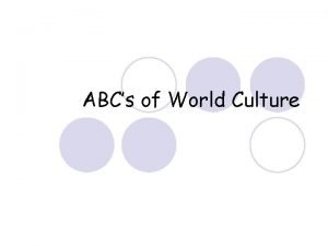 ABCs of World Culture What is culture l