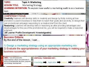 TOPIC Topic 4 Marketing LESSON TITLE Marketing Strategy