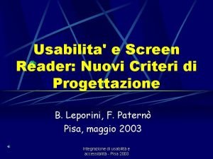 Usabilita e Screen Reader Nuovi Criteri di Progettazione