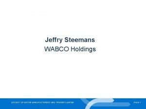 Jeffry Steemans WABCO Holdings SOCIETY OF MOTOR MANUFACTURERS