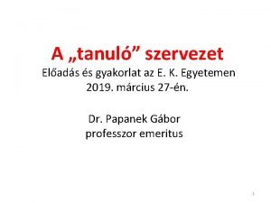 A tanul szervezet Elads s gyakorlat az E