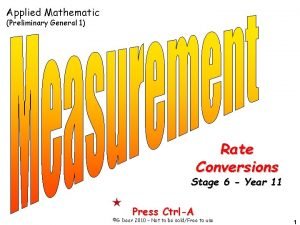 Applied Mathematic Preliminary General 1 Rate Conversions Stage