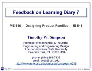 Feedback on Learning Diary 7 ME 546 Designing