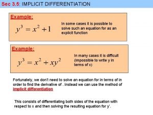 Derivative implicit