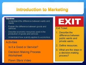 Introduction to Marketing Objectives Understand the difference between
