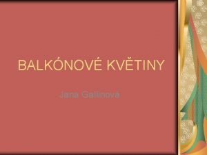 BALKNOV KVTINY Jana Gallinov Co je dleit vdt