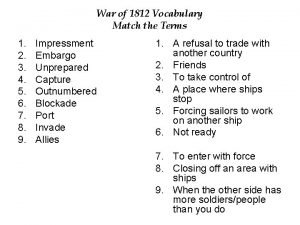 War of 1812 vocabulary