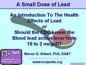 A Small Dose of Lead An Introduction To