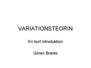 Variationsteori Variationsteori