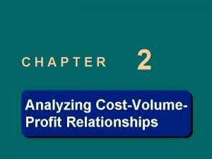 CHAPTER 2 Analyzing CostVolume Profit Relationships Learning Objective