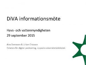 Di VA informationsmte Havs och vattenmyndigheten 29 september