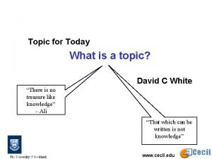 Topic for Today What is a topic David