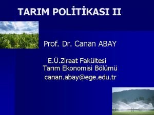 TARIM POLTKASI II Prof Dr Canan ABAY E