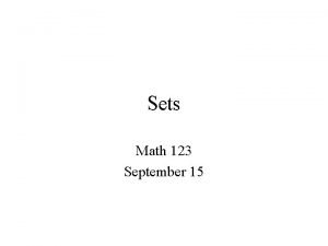 Sets Math 123 September 15 Problem solving strategy