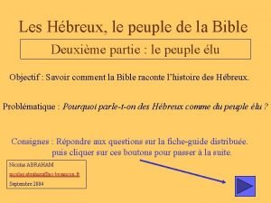 Les Hbreux le peuple de la Bible Deuxime