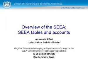 System of EnvironmentalEconomic Accounting Overview of the SEEA