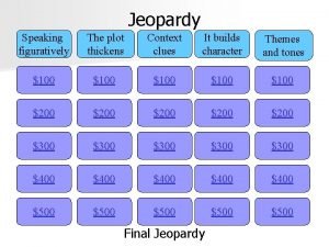 Jeopardy Speaking figuratively The plot thickens Context clues
