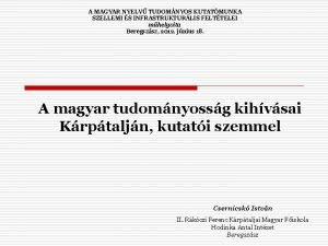 A MAGYAR NYELV TUDOMNYOS KUTATMUNKA SZELLEMI S INFRASTRUKTURLIS