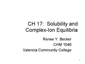 CH 17 Solubility and ComplexIon Equilibria Renee Y