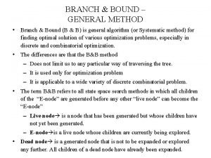 BRANCH BOUND GENERAL METHOD Branch Bound B B