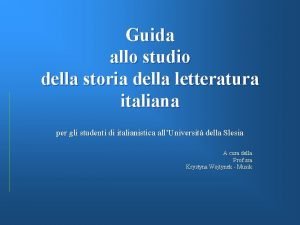 Guida allo studio della storia della letteratura italiana