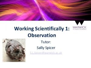 Working Scientifically 1 Observation Tutor Sally Spicer S