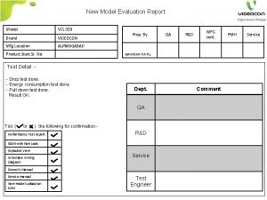 New Model Evaluation Report Model VCL 053 Brand