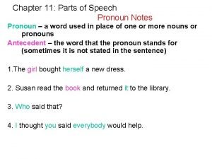 Chapter 11 Parts of Speech Pronoun Notes Pronoun