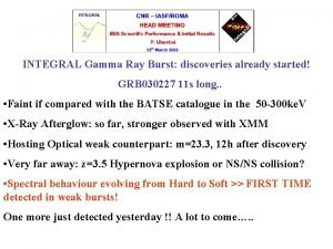 INTEGRAL Gamma Ray Burst discoveries already started GRB